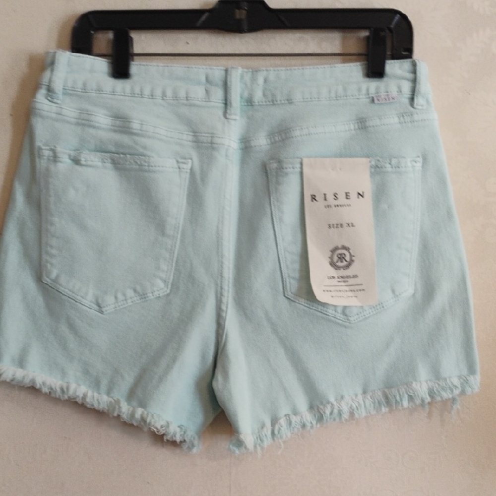 Blue High-Waisted Distressed Jean Shorts - Picture 4 of 9